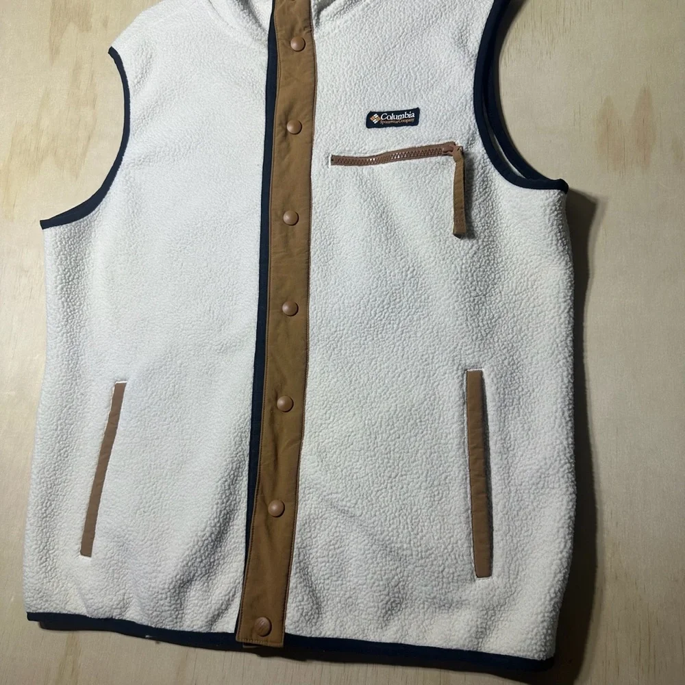 Columbia Vest Men's M Chalk Colorblock Helvetia II Sherpa Fleece Snap Retro - Picture 5 of 10